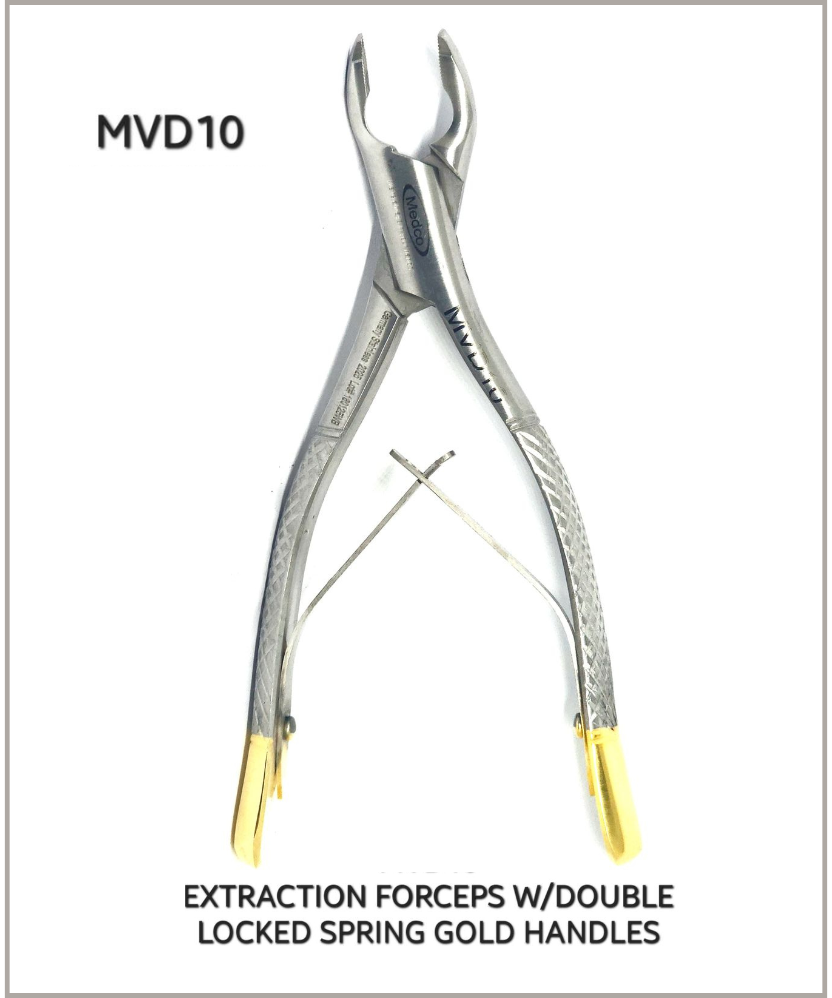 Small Animal Extraction Forceps Upper/Lower EZ Grip Jaws Medium Gold Handles Double Cross Locking Spring