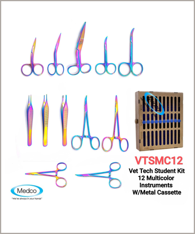 Vet Tech Student Kit Multicolor 12 with Metal Case
