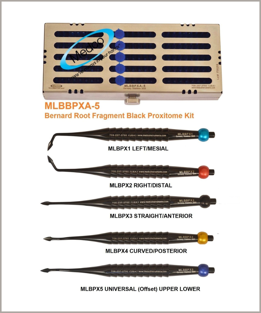 Bernard Root Fragment Black Proxitome Kit of 5, with Metal Case Left, Right, Straight, Curved, Offset