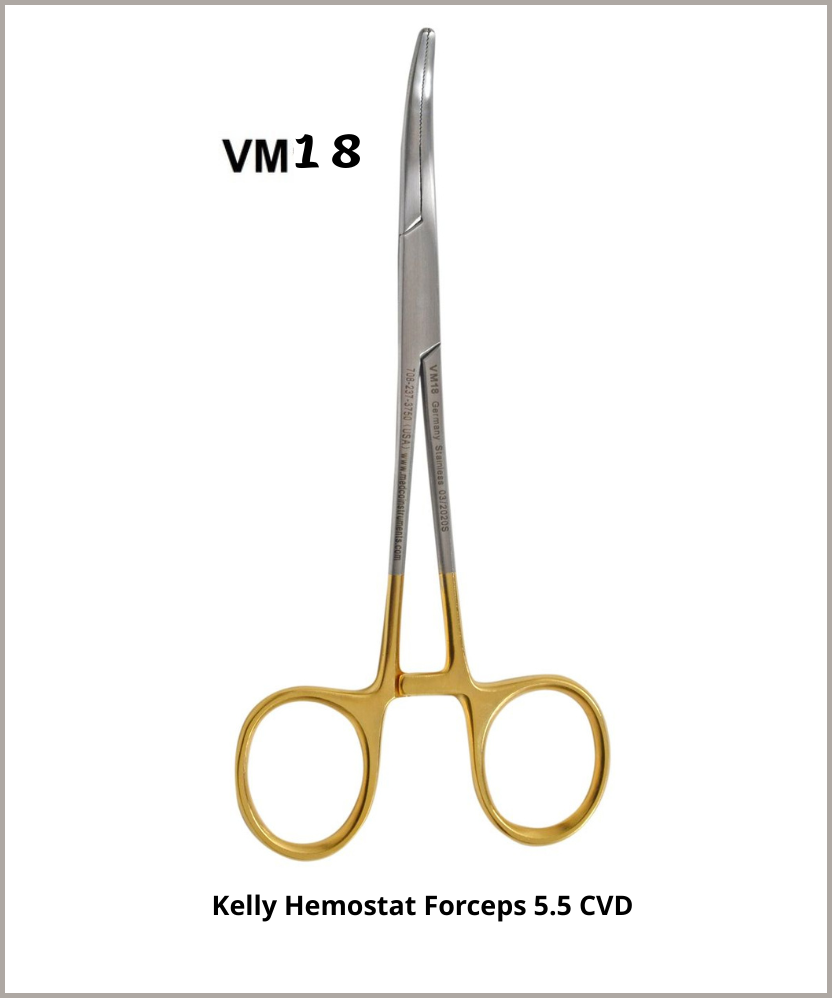 Kelly Hemostat Forceps 5½" Curved Gold-Plated Rings