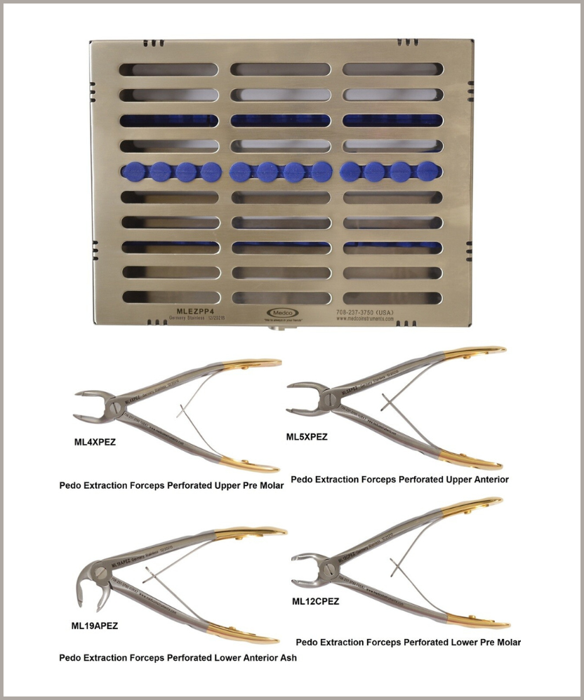 Small Gold Handles Extraction Kit EZ Grip Jaws Set of 4 with Metal Case