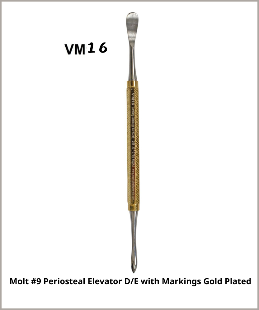 Molt #9 Periosteal Elevator D/E with Markings Gold Plated