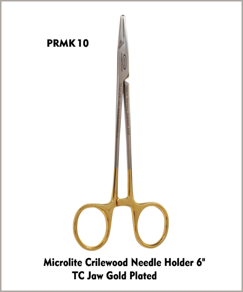 Crilewood Needle Holder 6" TC Jaws Gold Handles