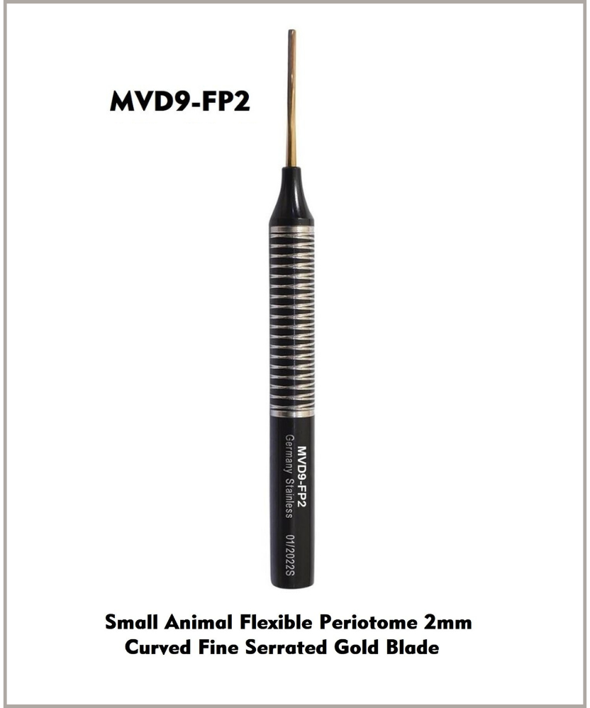 Small Animal Flexible Periotome 2mm Fine Serrated Curved Gold Blade